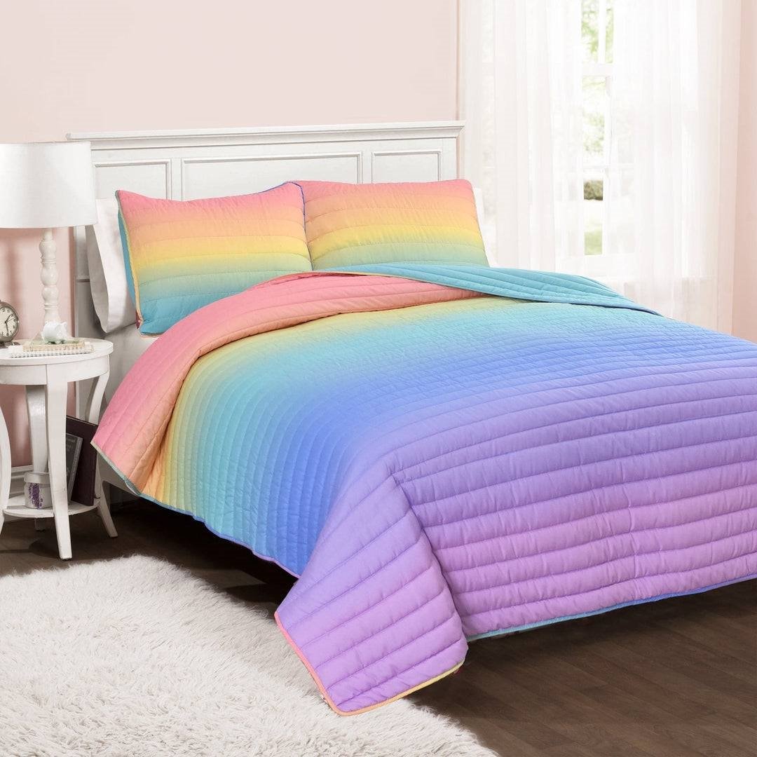 Full/Queen 3 Piece Multi-Color Rainbow Polyester Quilt Set