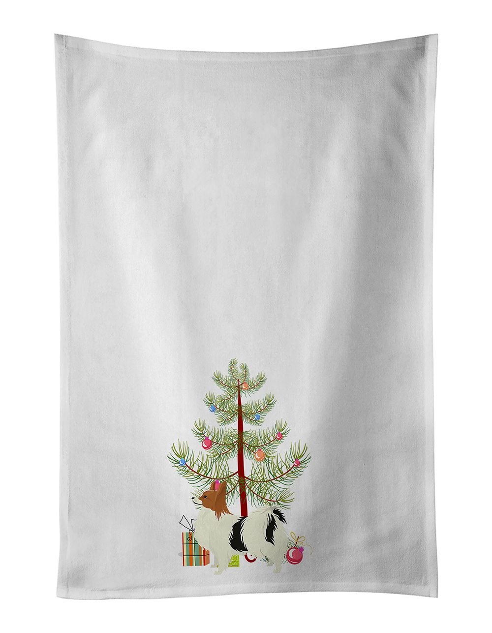 NEW Papillon Christmas Tree Kitchen Towel Set of 2 White Dish Towels Decorative Bathroom Hand towel for Hand, Face, Hair, Yoga, Tea, Dishcloth