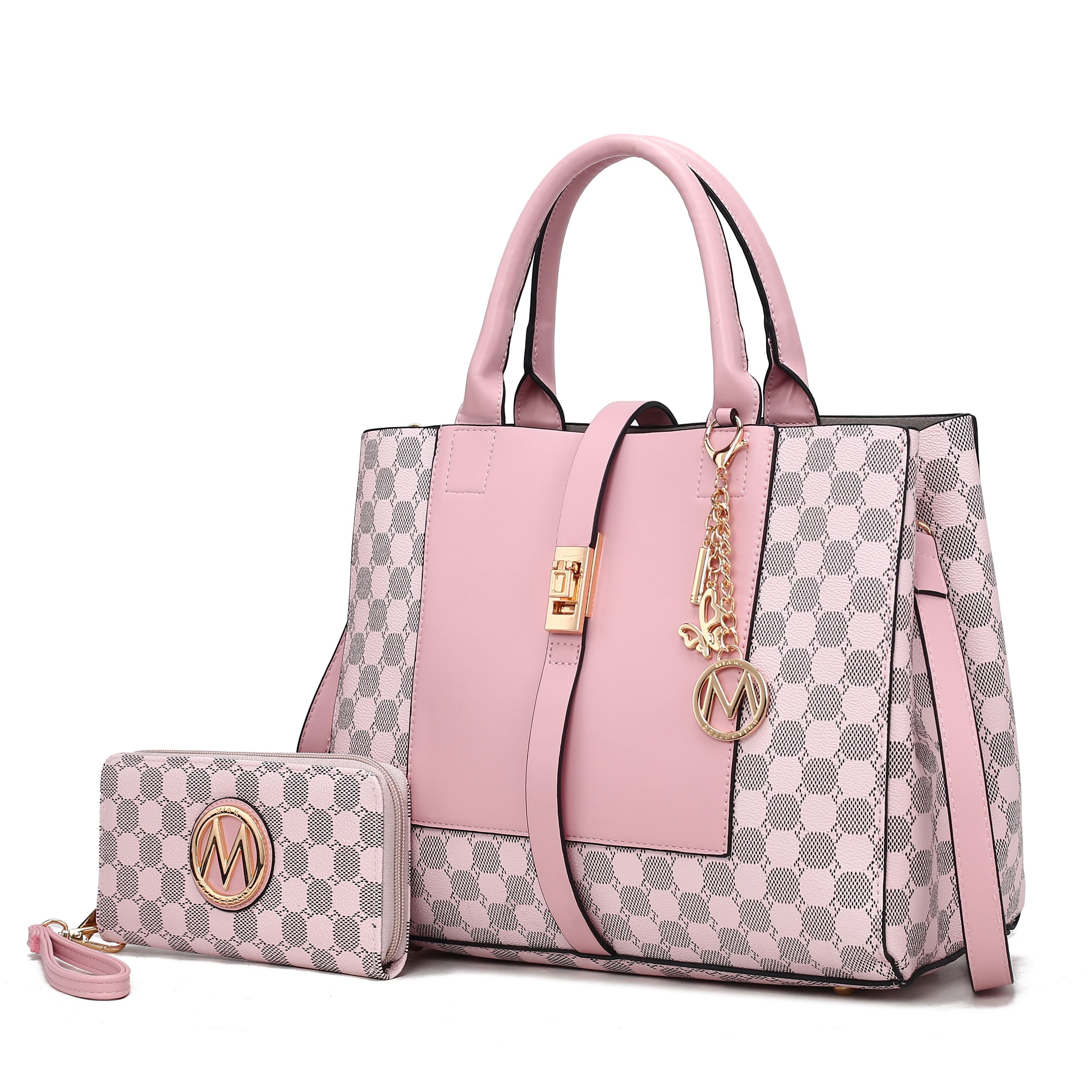 MKF Collection Yuliana Circular Print Satchel Bag with Wallet by Mia K (Material: Vegan Leather, Color: PINK)